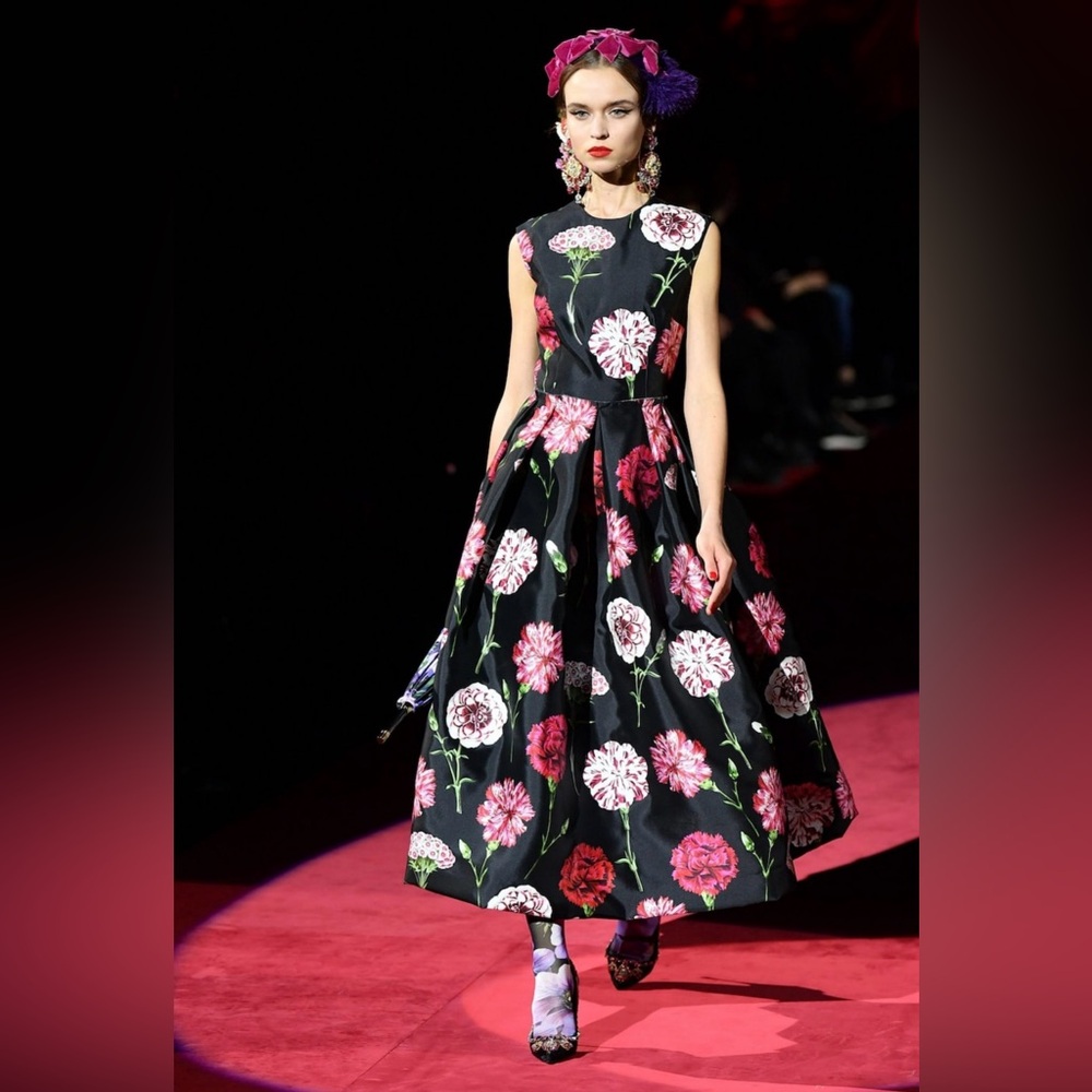 Dolce & Gabbana Black and Pink A-Line Midi Dress